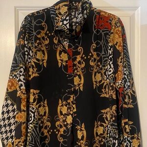 Black and Gold Patterned Button-Up Shirt